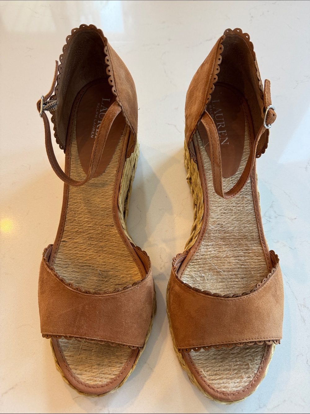 Lauren Ralph Lauren Cognac Suede Espadrille Wedge Sandals Sz: 11